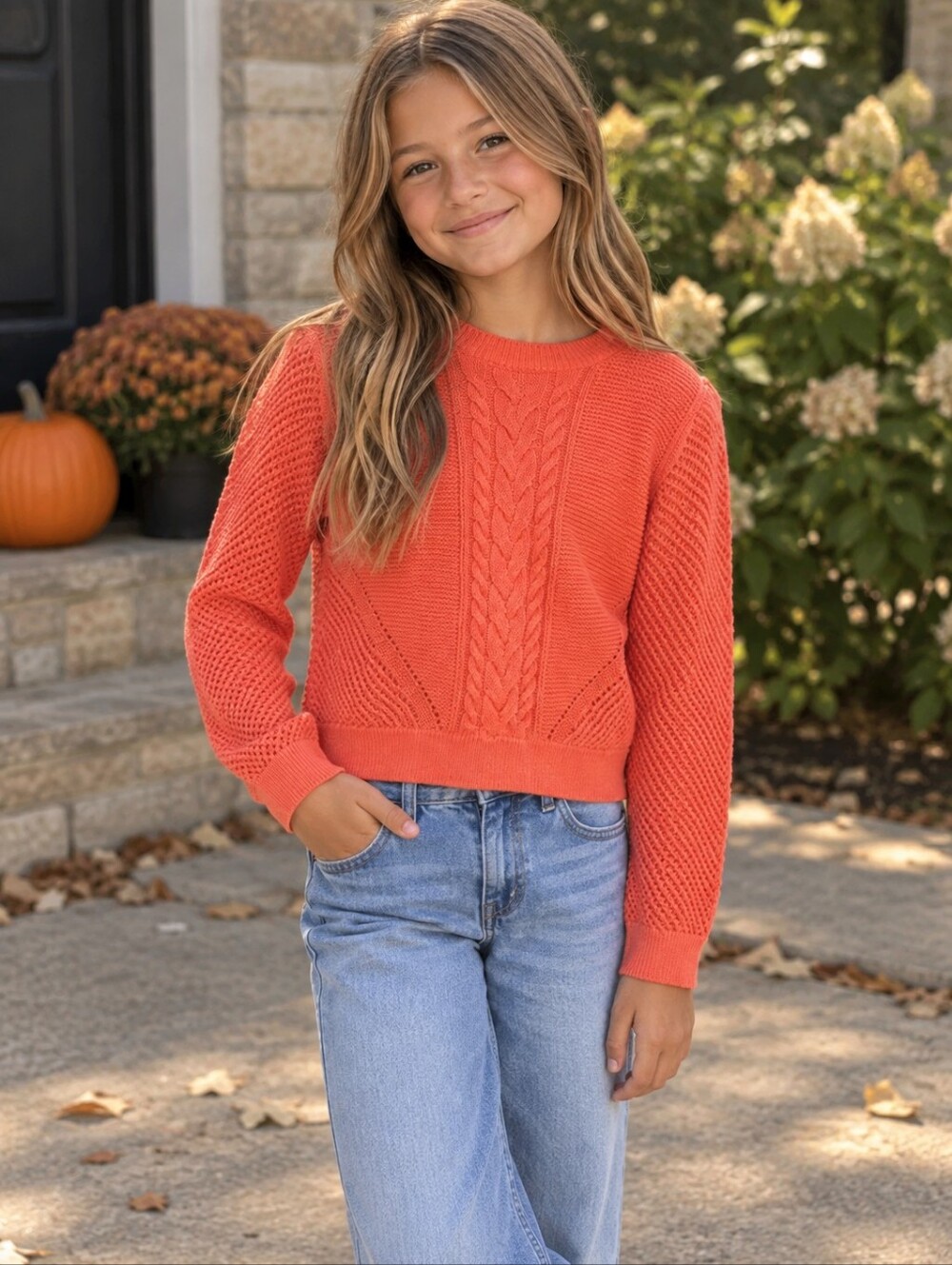 GAP Kids Stitch Sweater In Blood Orange